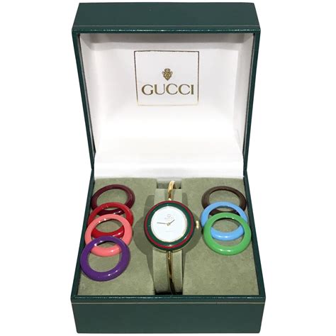 vintage gucci bezel change watch|gucci interchangeable bezel bangle watch.